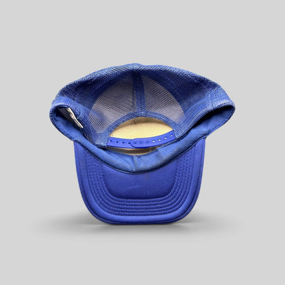 Raree Finds vintage royal blue foam trucker hat with breathable mesh back and adjustable snapback closure