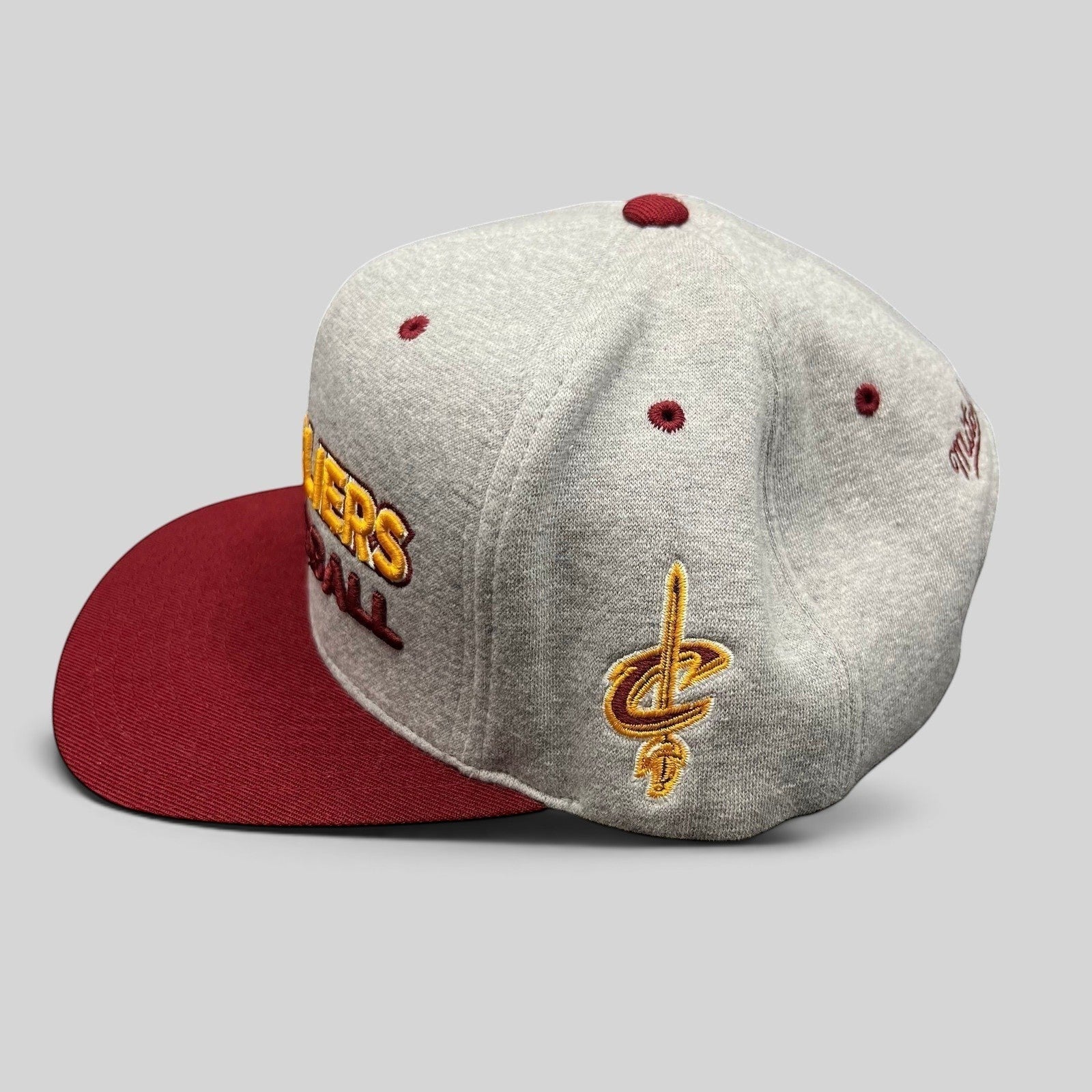 Raree Finds Mitchell & Ness Cleveland Cavaliers heather gray wool snapback hat with wine red brim and side embroidery