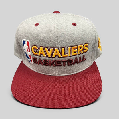 Raree Finds Mitchell & Ness Cleveland Cavaliers heather gray snapback hat with wine red brim and gold script embroidery