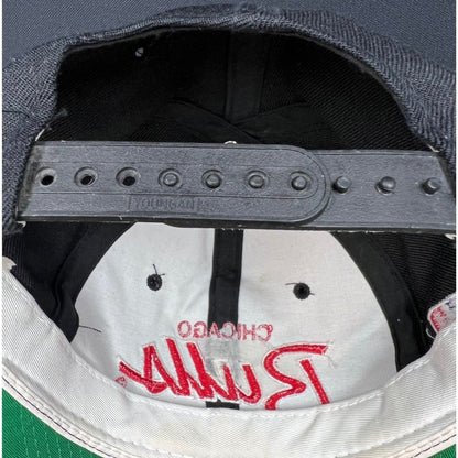 Raree Finds vintage 90s Chicago Bulls snapback hat showing the interior Youngan adjustable plastic strap and branding