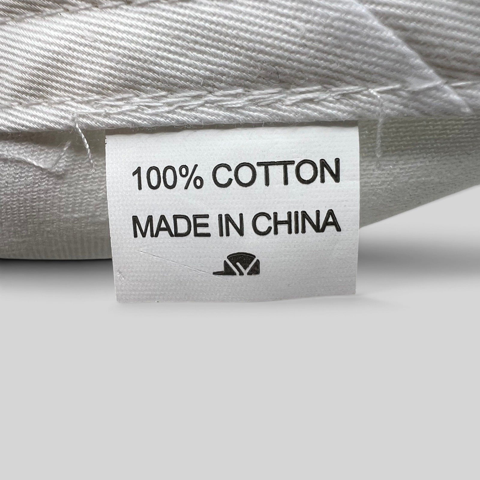 Raree Finds white cotton hat interior care label showing 100 percent cotton and made in China text