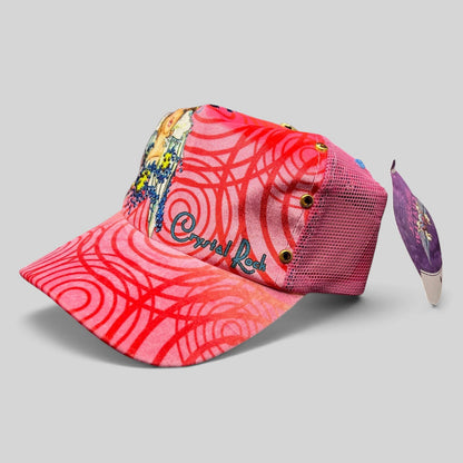 Raree Finds Crystal Rock by Christian Audigier pink Y2K trucker hat with rhinestone embellishments and graphic print