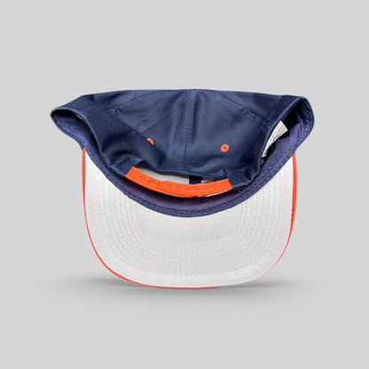 Raree Finds vintage Denver Broncos Logo Athletic snapback hat showing the interior gray undervisor and orange strap.
