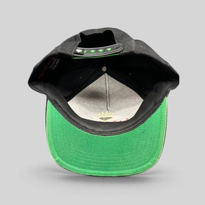 Raree Finds vintage Diamond Supply Co. black snapback hat with green underbrim and interior crown logo embroidery