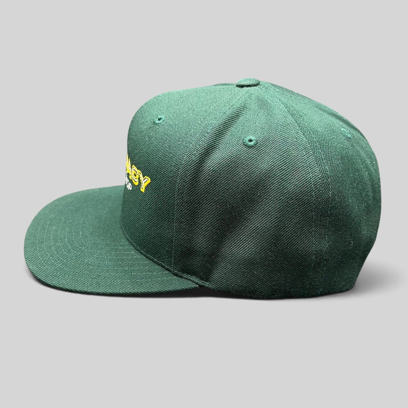 Raree Finds vintage forest green Pharmacy Boardshop snapback hat with structured crown and flat bill