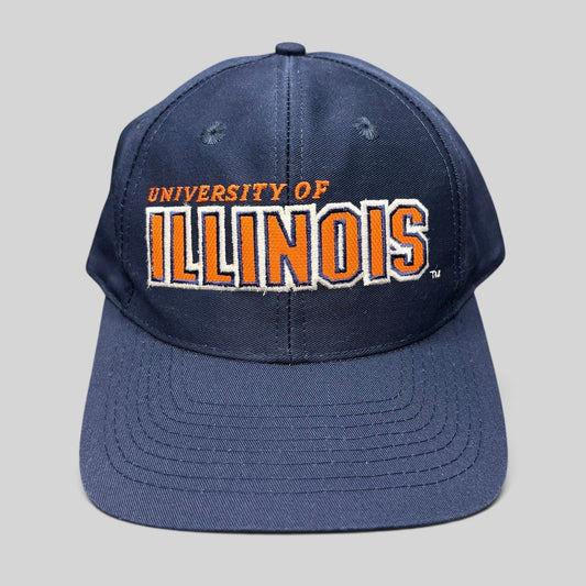 Raree Finds vintage 1990s University of Illinois navy cotton snapback hat with orange and white embroidered lettering