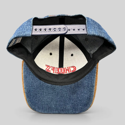 Raree Finds vintage Kansas City Chiefs Annco snapback hat showing the interior denim crown and plastic snap closure