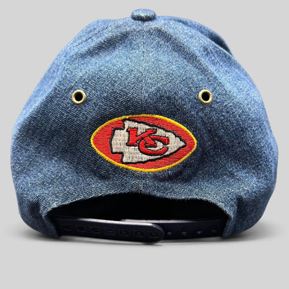 Raree Finds vintage Kansas City Chiefs Annco snapback hat featuring a blue denim crown and team logo embroidery