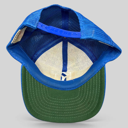 Raree Finds vintage Kansas City Royals trucker hat interior view showing green undervisor and blue mesh back