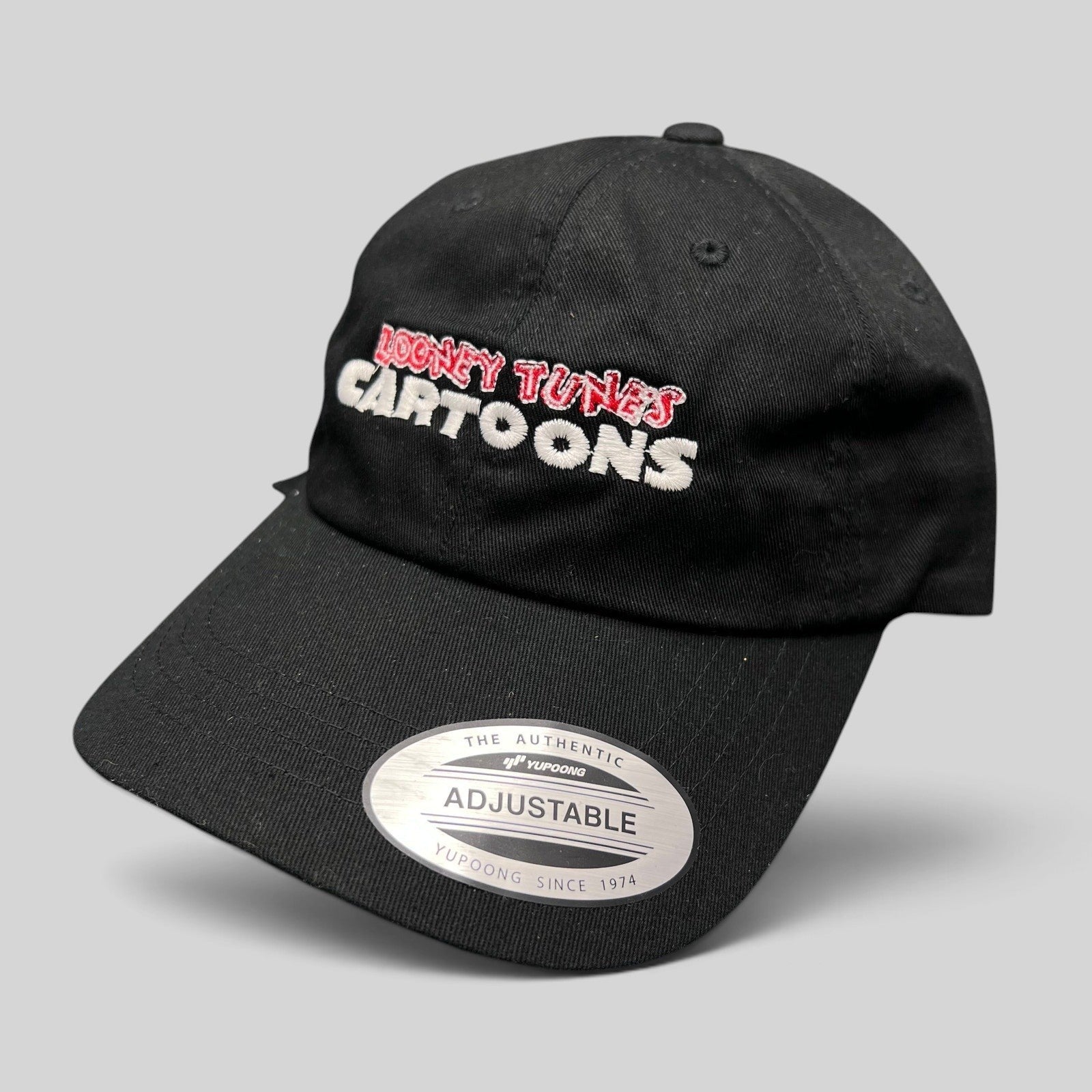 Raree Finds black cotton Looney Tunes Cartoons crew hat with red and white embroidered logo and curved visor