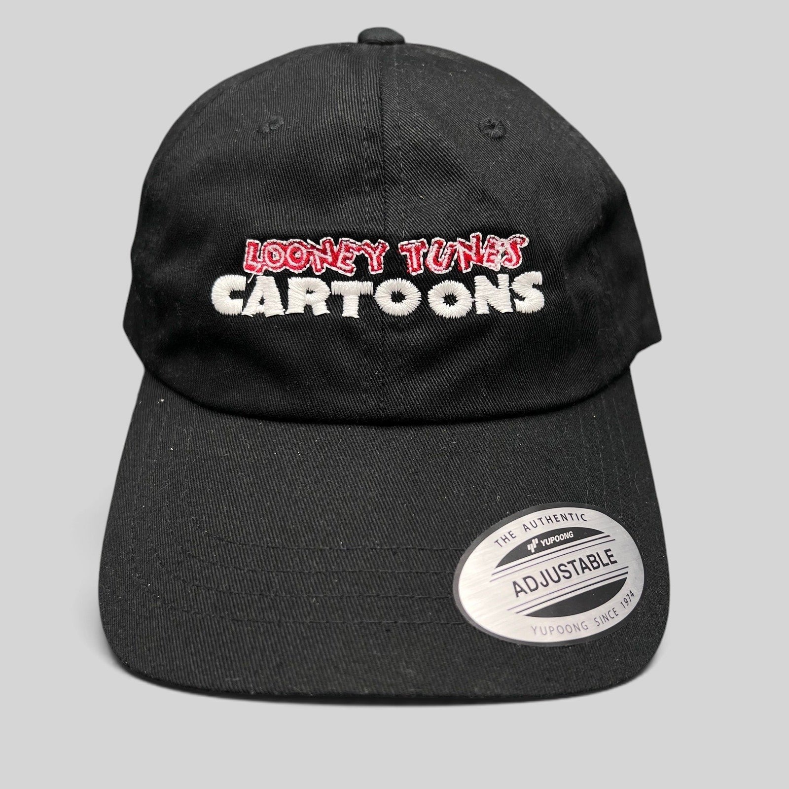 Raree Finds black cotton Looney Tunes Cartoons crew strapback hat with red and white embroidered logo