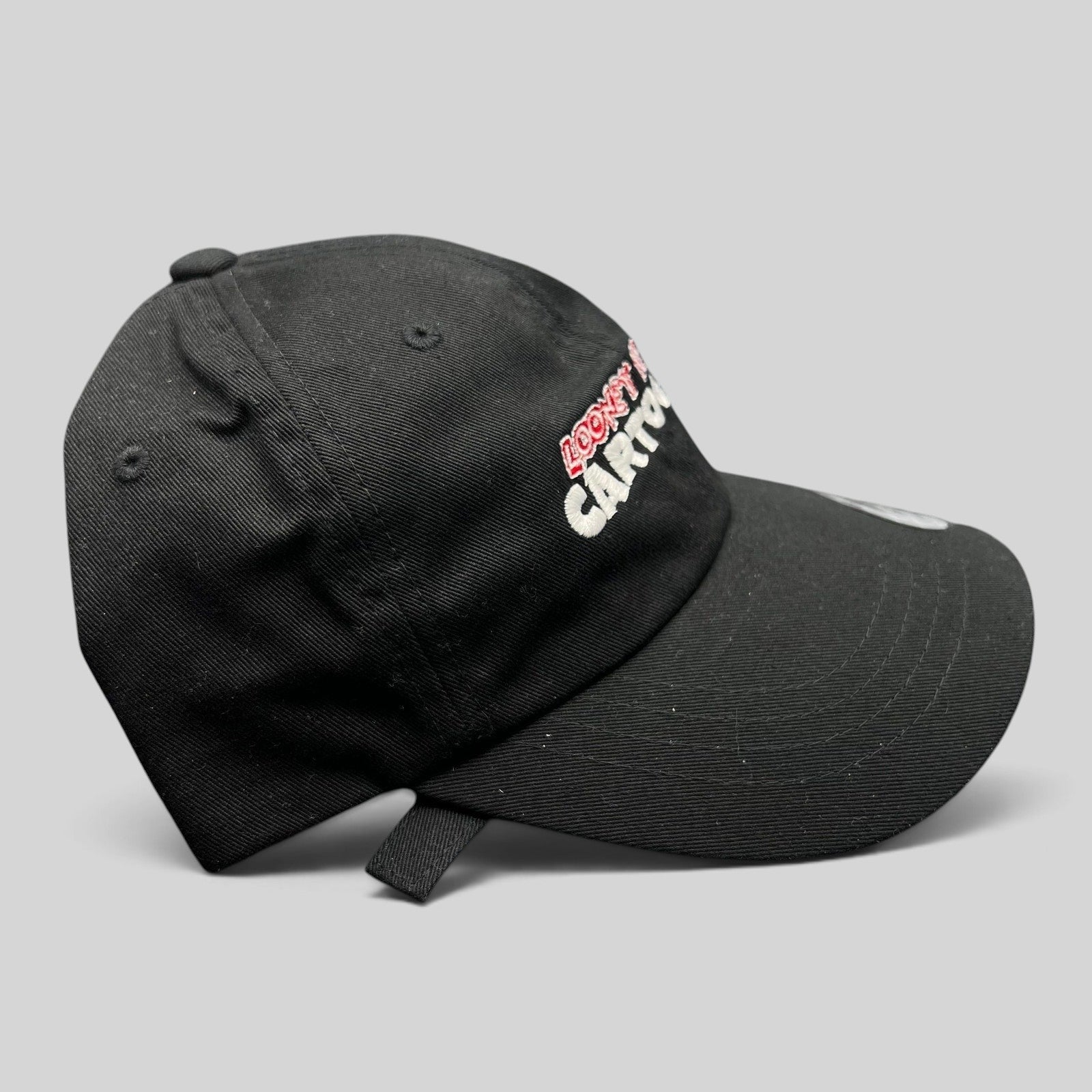 Raree Finds black cotton Looney Tunes Cartoons crew strapback hat with red and white embroidered front logo