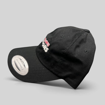 Raree Finds black cotton Looney Tunes Cartoons crew strapback hat with red and white embroidery and brass buckle