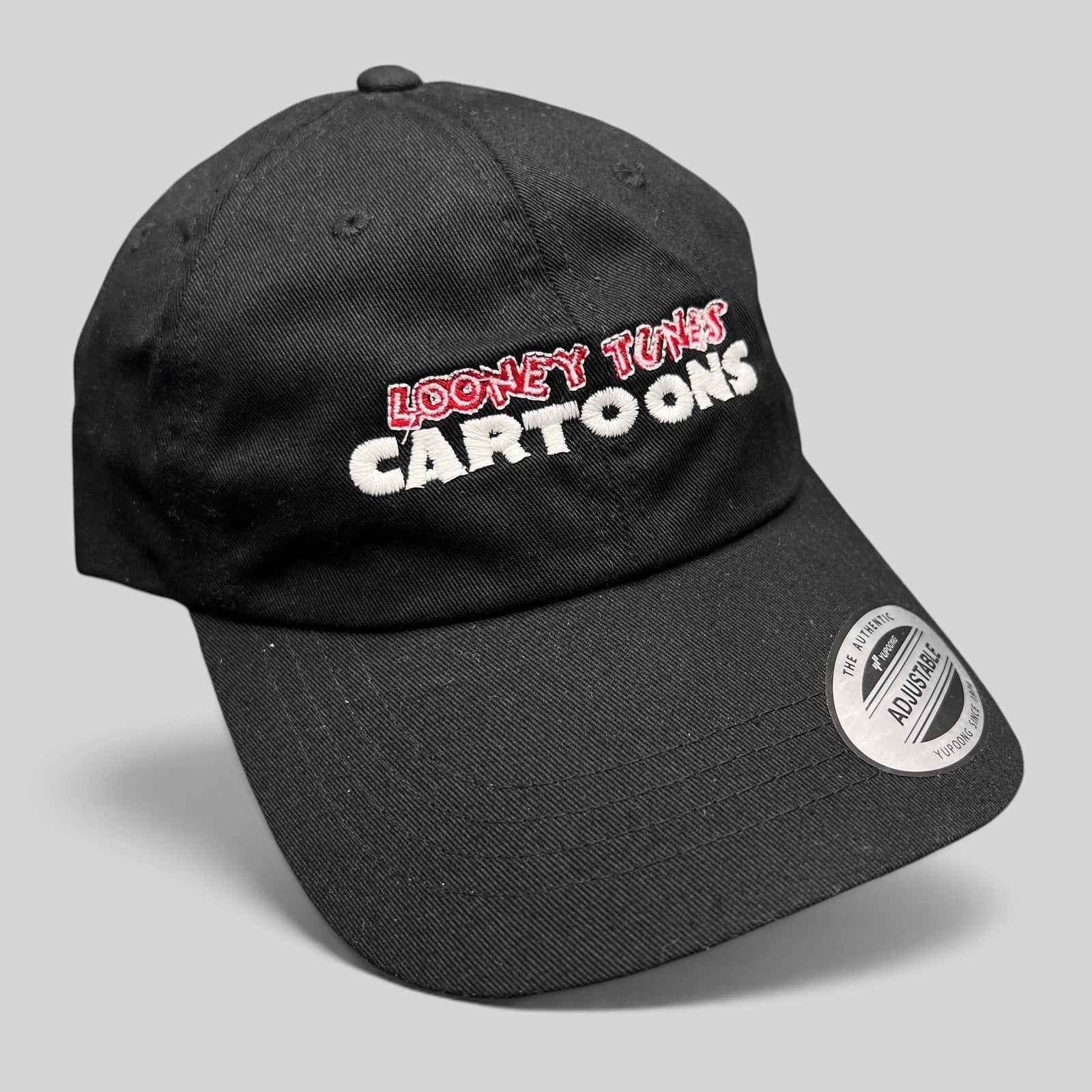 Raree Finds black cotton Looney Tunes Cartoons crew strapback hat with red and white embroidered logo