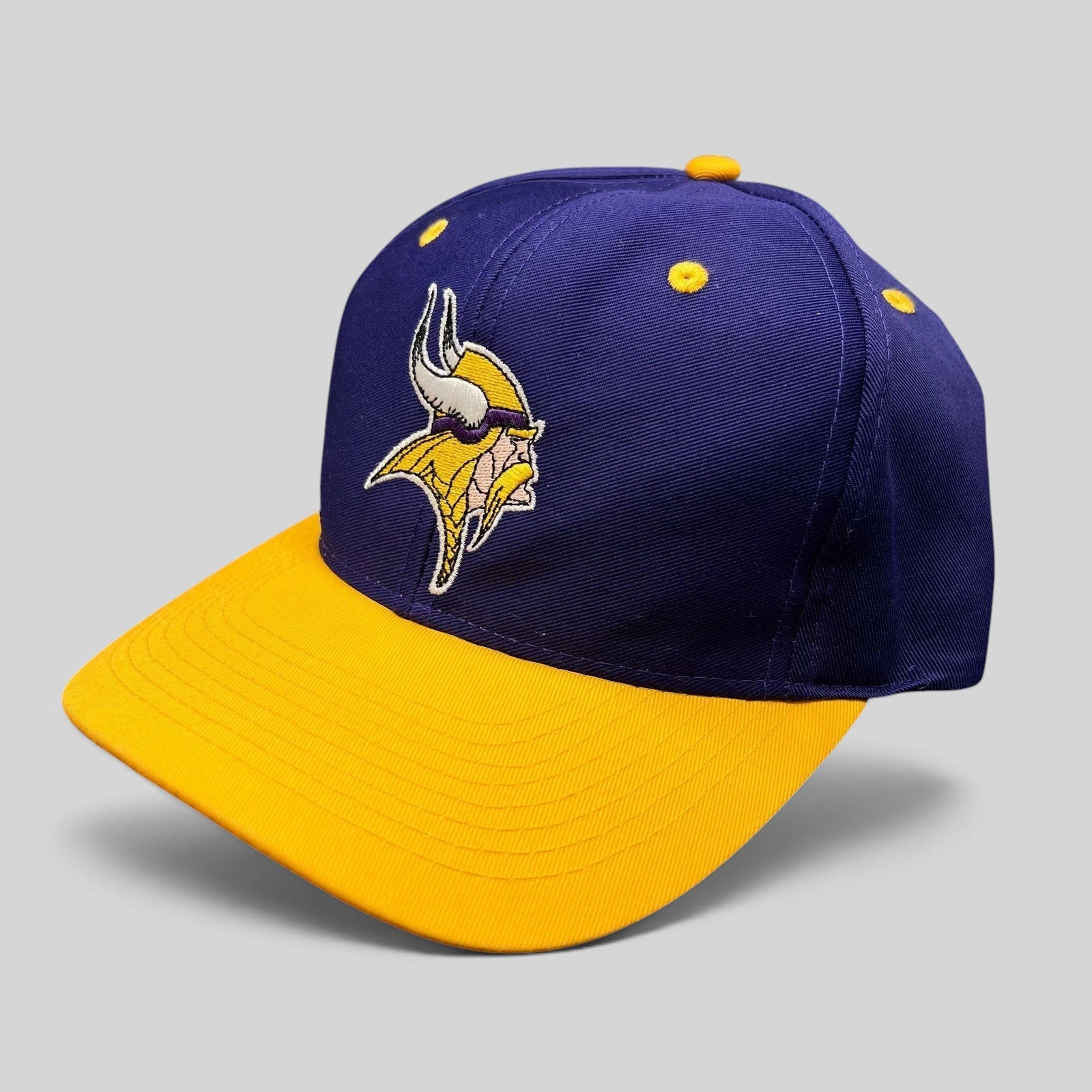 Raree Finds vintage Minnesota Vikings Logo Athletic snapback hat with purple cotton crown and gold brim