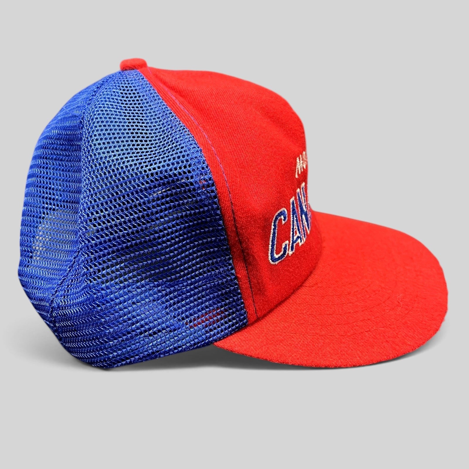 Raree Finds vintage Montreal Canadiens NHL mesh trucker snapback hat in red and blue with embroidered script