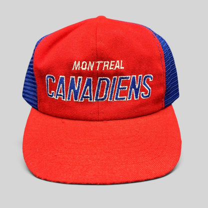 Raree Finds vintage Montreal Canadiens NHL mesh trucker snapback hat in red and blue with embroidered front script