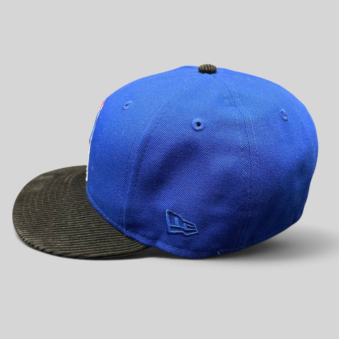 Raree Finds New Era 59FIFTY New England Patriots fitted hat with royal blue crown and black corduroy brim