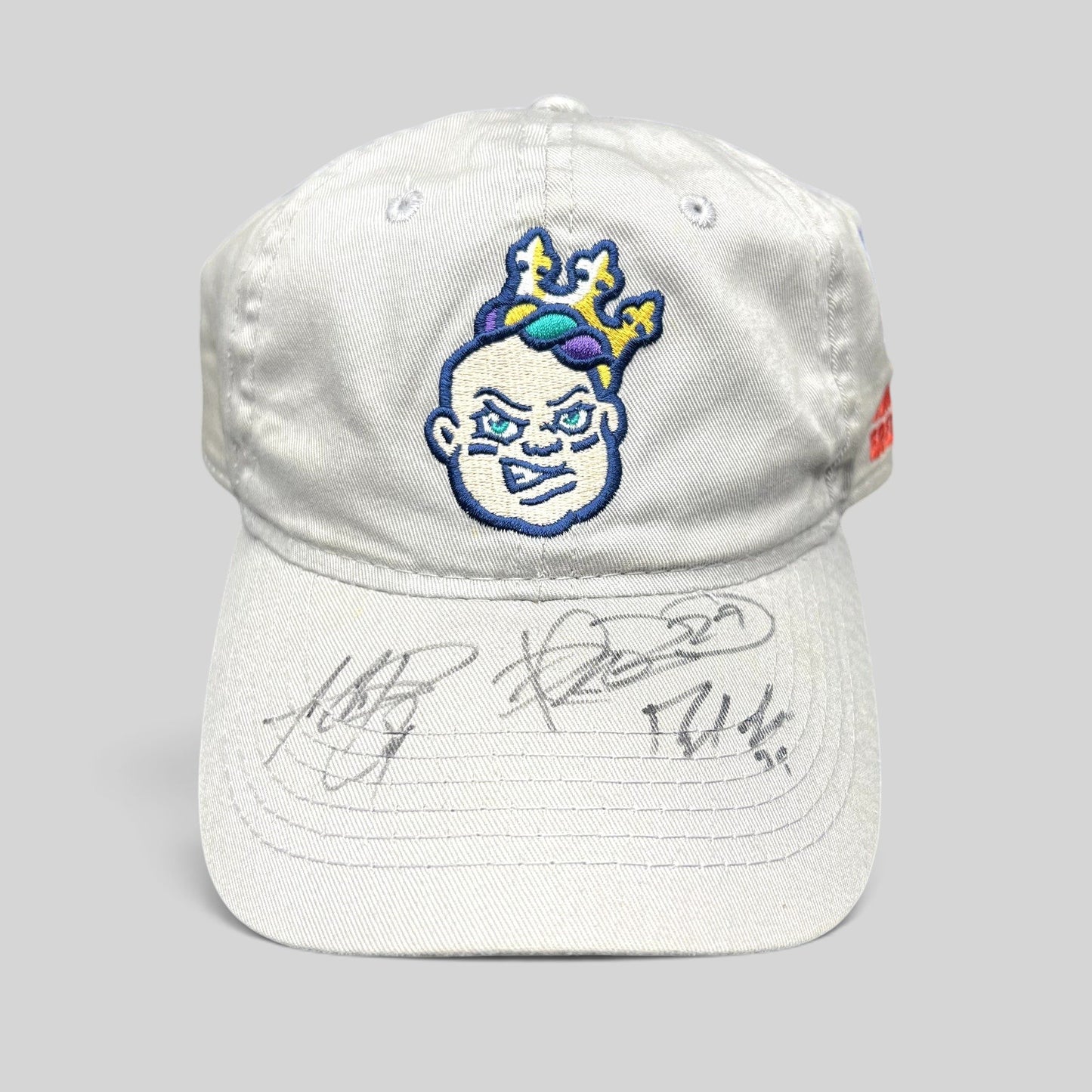 Raree Finds New Orleans Baby Cakes cream cotton strapback hat with signed brim and embroidered team logo