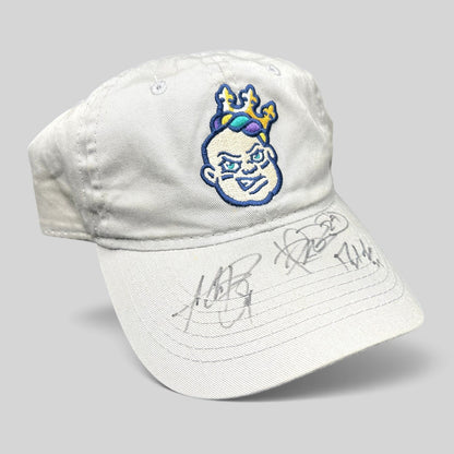Raree Finds New Orleans Baby Cakes cream cotton strapback dad hat with team logo and player autographs on the brim