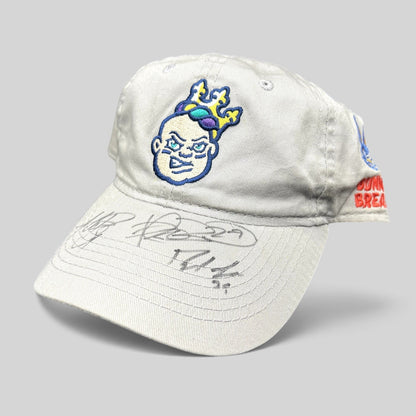 Raree Finds cream cotton New Orleans Baby Cakes dad hat with embroidered logo and player autographs on the brim.