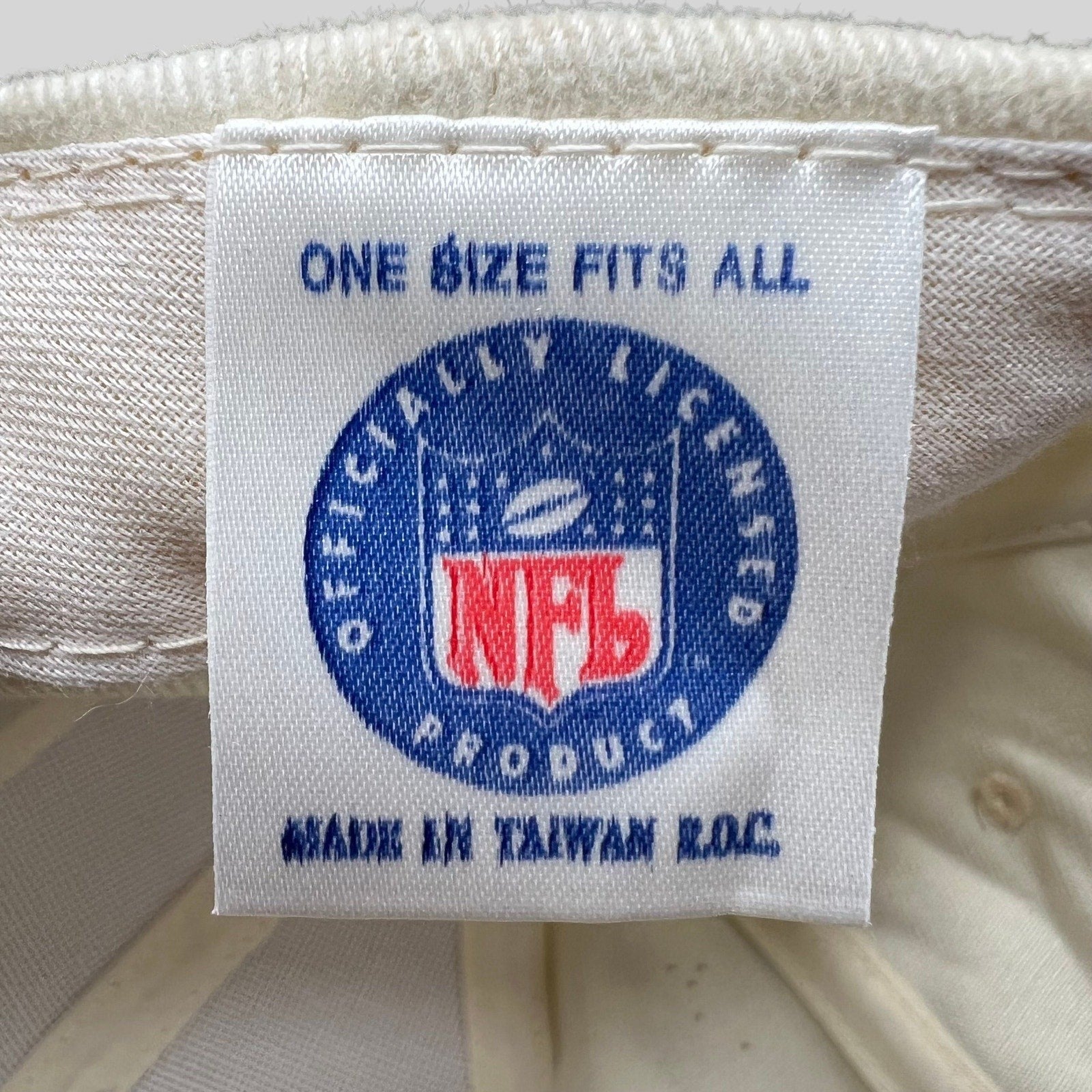 Raree Finds vintage NFL officially licensed product tag from a Denver Broncos snapback hat made in Taiwan