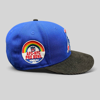 Raree Finds New Era 59FIFTY New England Patriots fitted hat with royal blue crown, black corduroy brim, and Pro Bowl patch