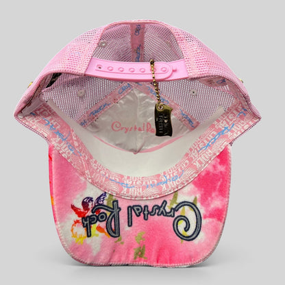 Raree Finds Crystal Rock by Christian Audigier pink Y2K trucker hat with interior branding and snapback closure