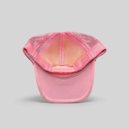Raree Finds vintage Rockstar Energy Drink trucker hat showing the interior pink mesh lining and adjustable snapback