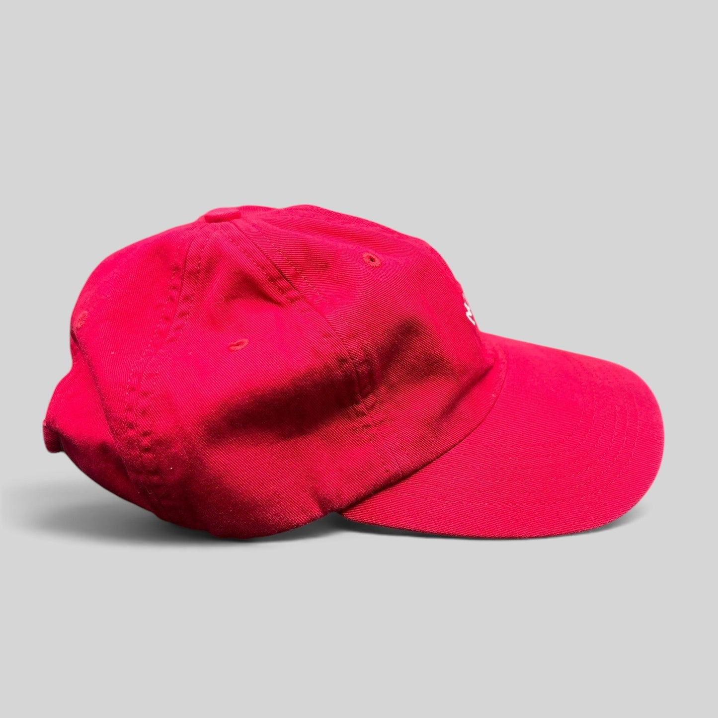 Raree Finds red cotton unstructured strapback hat with embroidered NOAH cross logo