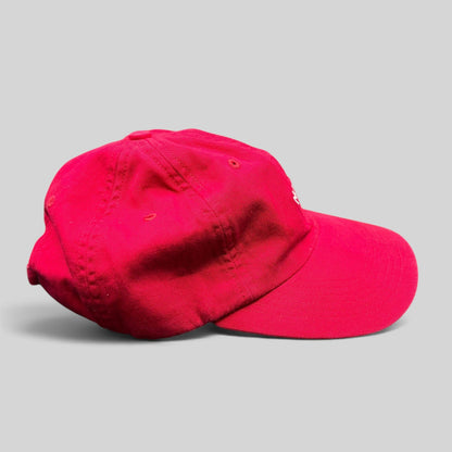Raree Finds red cotton unstructured strapback hat with embroidered NOAH cross logo
