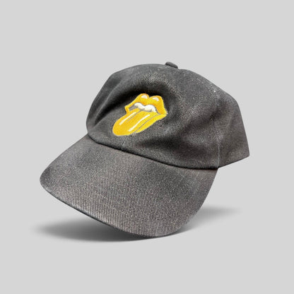 Raree Finds vintage 1997 Rolling Stones Bridges to Babylon black cotton snapback hat with gold tongue logo embroidery