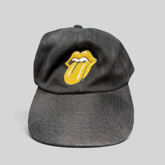 Raree Finds vintage 1997 Rolling Stones black cotton snapback hat with gold and white embroidered tongue logo