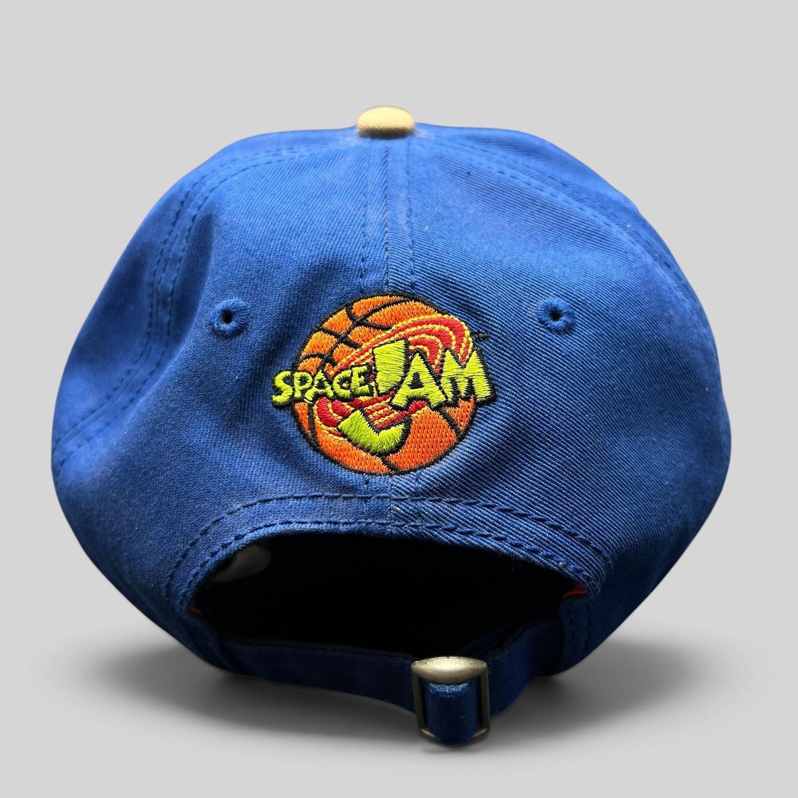 Raree Finds Space Jam Tune Squad strapback hat in royal blue cotton with embroidered logo and adjustable metal buckle