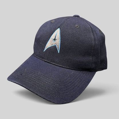 Raree Finds navy blue cotton twill Star Trek 2009 crew hat with embroidered Starfleet delta insignia on the front