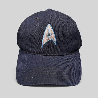 Raree Finds navy blue cotton twill Star Trek 2009 film crew strapback hat with embroidered Starfleet delta insignia