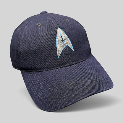 Raree Finds navy blue cotton twill Star Trek 2009 crew strapback hat with embroidered Starfleet delta insignia