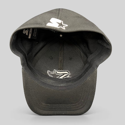 Raree Finds black Starter strapback hat with tonal embroidered logo and structured polyester construction