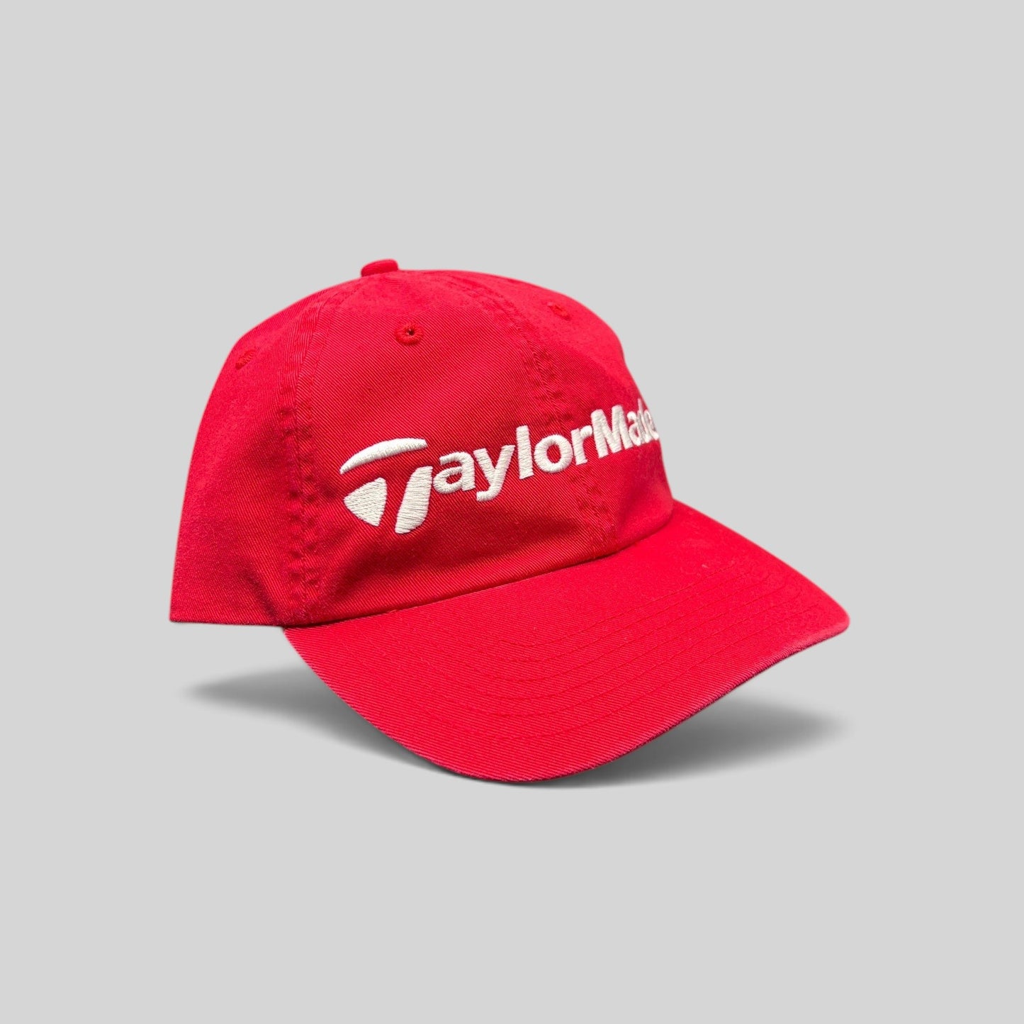Raree Finds TaylorMade red cotton golf hat with white embroidered logo and unstructured curved brim