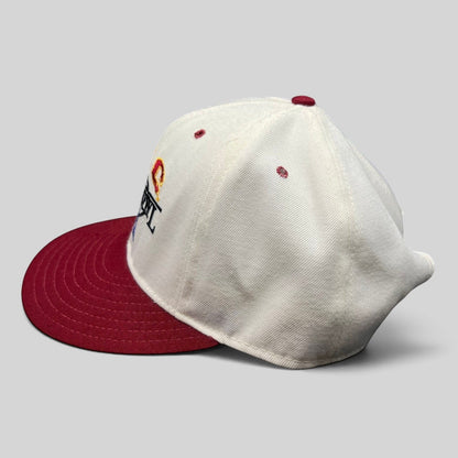Raree Finds vintage 1995 USC Cotton Bowl snapback hat with white cotton crown, cardinal red brim, and embroidery.