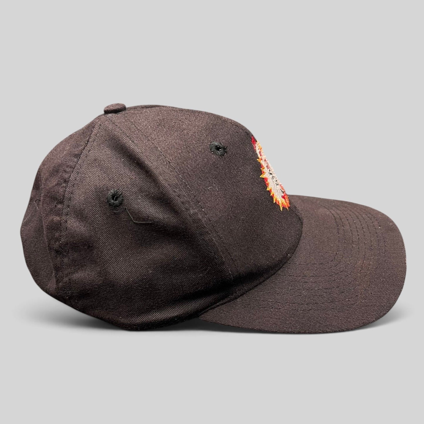 Raree Finds vintage 1994 black cotton snapback hat featuring an embroidered Cat in the Hat graphic on the crown