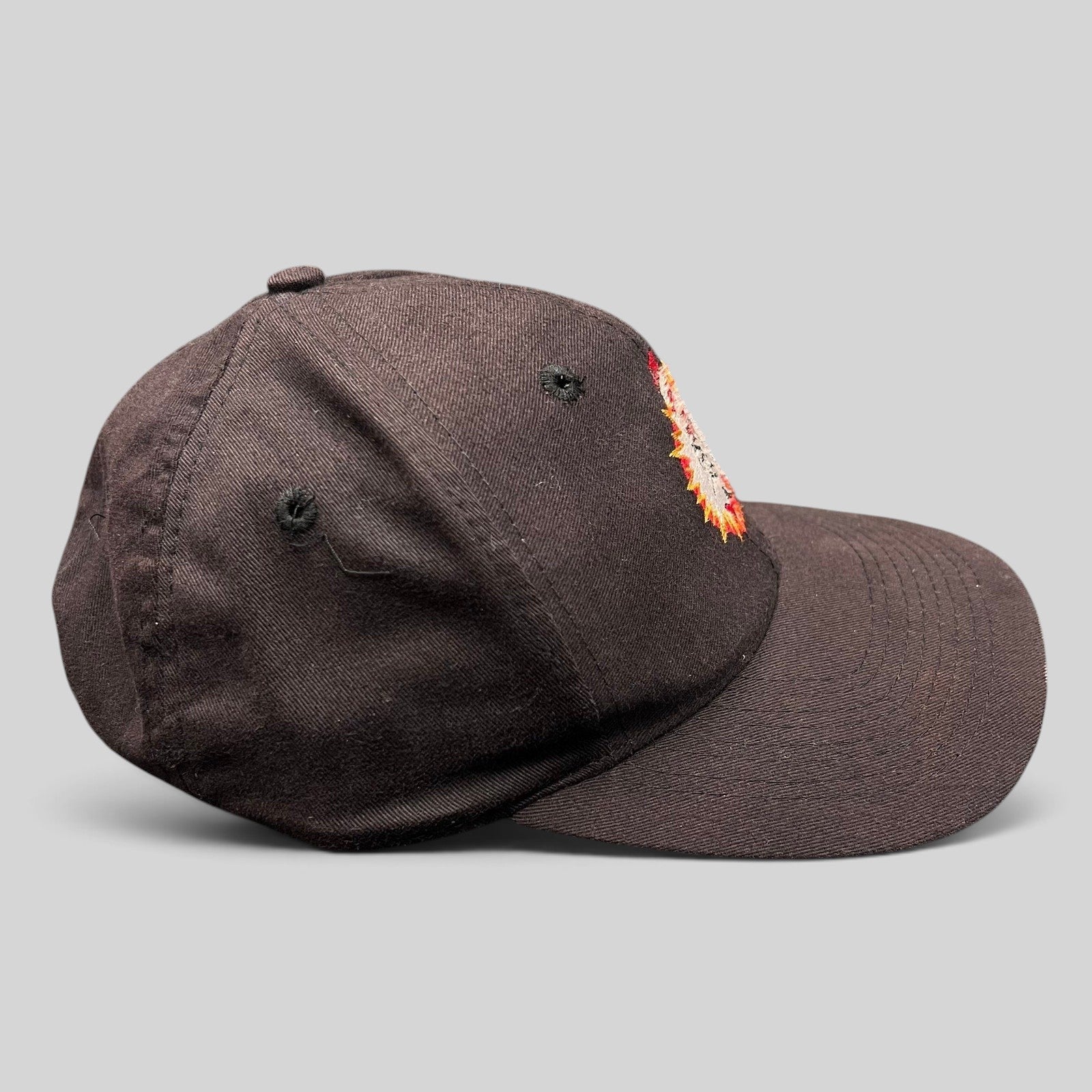 Raree Finds vintage 1994 black cotton snapback hat featuring an embroidered Cat in the Hat graphic on the crown