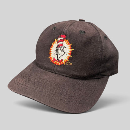 Raree Finds vintage 1994 black cotton snapback hat featuring an embroidered Cat in the Hat graphic
