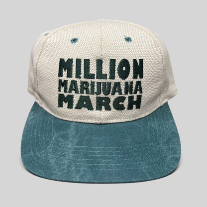 Raree Finds vintage 90s Cameo snapback hat in cream and green with Million Marijuana March embroidered front text