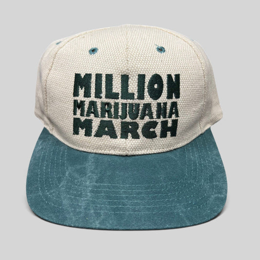 Raree Finds vintage 90s Cameo snapback hat in cream and green with Million Marijuana March embroidered front text