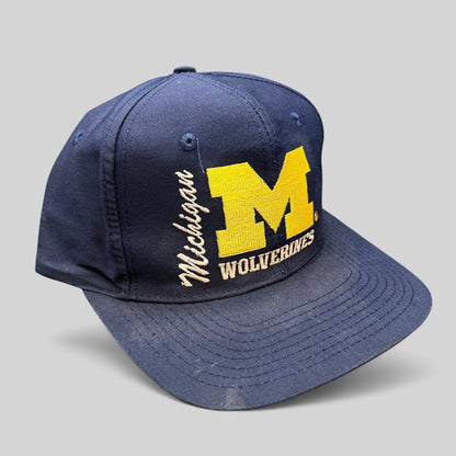 Raree Finds vintage navy Michigan Wolverines snapback hat with maize embroidered block M logo and collegiate text