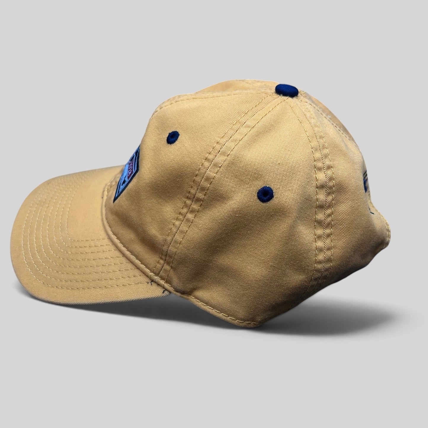 Raree Finds vintage Walt Disney World golden yellow cotton strapback hat with Mickey Mouse patch and blue accents