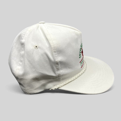 Raree Finds vintage Myrtle Beach Polo Club white rope trucker snapback hat with red and green embroidered logo
