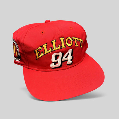 Raree Finds vintage 1995 Bill Elliott 94 McDonald’s NASCAR red snapback hat with yellow and white embroidery