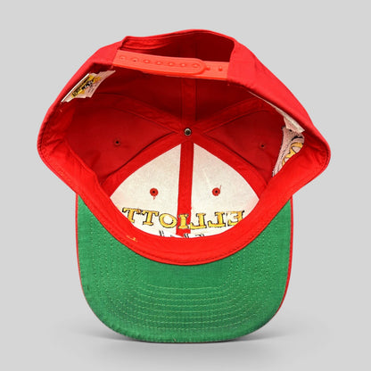 Raree Finds vintage 1995 Bill Elliott NASCAR snapback hat interior showing green undervisor and red structured crown
